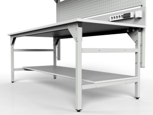 Stół warsztatowy SMWPDC 2000x900x800 mm z półką górną i dolną pojemnikami i oświetleniem - półka dolna