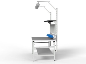 Stół warsztatowy SMWPDC 2000x900x800 mm z półką górną i dolną pojemnikami i oświetleniem - profil