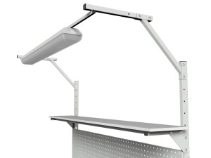 Stół warsztatowy SMWPDC 2000x900x800 mm z półką górną i dolną pojemnikami i oświetleniem - półka górna i oświetlenie centralne