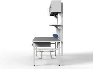 Stół warsztatowy SMWPK6 2000x900x800 mm z dwiema półkami i trzema szafkami - profil