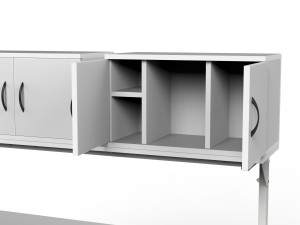 Stół warsztatowy SMWPK6 2000x900x800 mm z dwiema półkami i trzema szafkami - wnętrze szafki