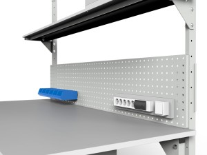 Stół warsztatowy SMWPK6C 2000/1500x900x800 mm z szafką szufladą pojemnikami i oświetleniem - blat i przestrzeń nadblatowa