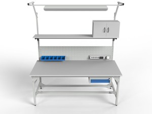 Stół warsztatowy SMWPK6C 2000/1500x900x800 mm z szafką szufladą pojemnikami i oświetleniem