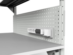 Stół do warsztatu SMWPCK1 2000/1500x900x800 mm z uchwytem na monitor szafką i oświetleniem - ścianka tylna