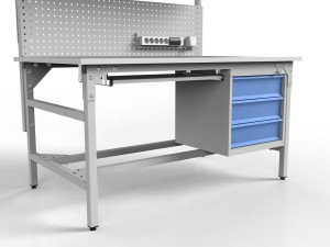 Stół do warsztatu SMWPCK1 2000/1500x900x800 mm z uchwytem na monitor szafką i oświetleniem - przestrzeń podblatowa