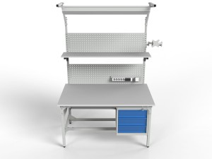 Stół do warsztatu SMWPCK1 2000/1500x900x800 mm z uchwytem na monitor szafką i oświetleniem