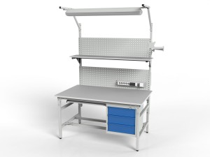 Stół do warsztatu SMWPCK1 2000/1500x900x800 mm z uchwytem na monitor szafką i oświetleniem