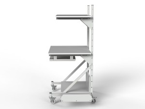 Mobile table WE-0507-2 with two shelves and PC accessories - side view