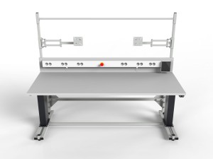 Electrically adjustable assembly table with cable channel with a load capacity of 300 kg