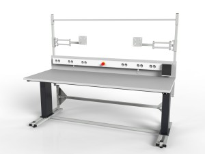 Electrically adjustable assembly table with cable channel with a load capacity of 300 kg