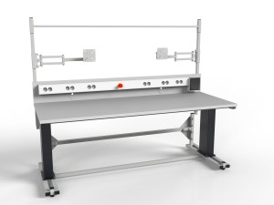 Electrically adjustable assembly table with cable channel with a load capacity of 300 kg