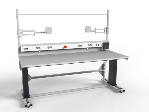 Electrically adjustable assembly table with cable channel with a load capacity of 300 kg