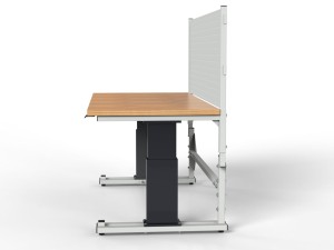 SMRE electrically adjustable workstation with plywood top and perforated wall