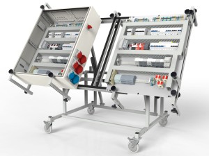 Rack for prefabrication of control cabinets with up to 55° inclination - illustration with installed panels