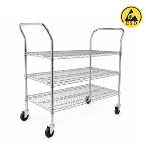 ESD mesh trolley, 3-shelf, 533 × 1060 × 1040 mm