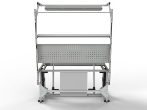 Electrically adjustable table with a tilting top