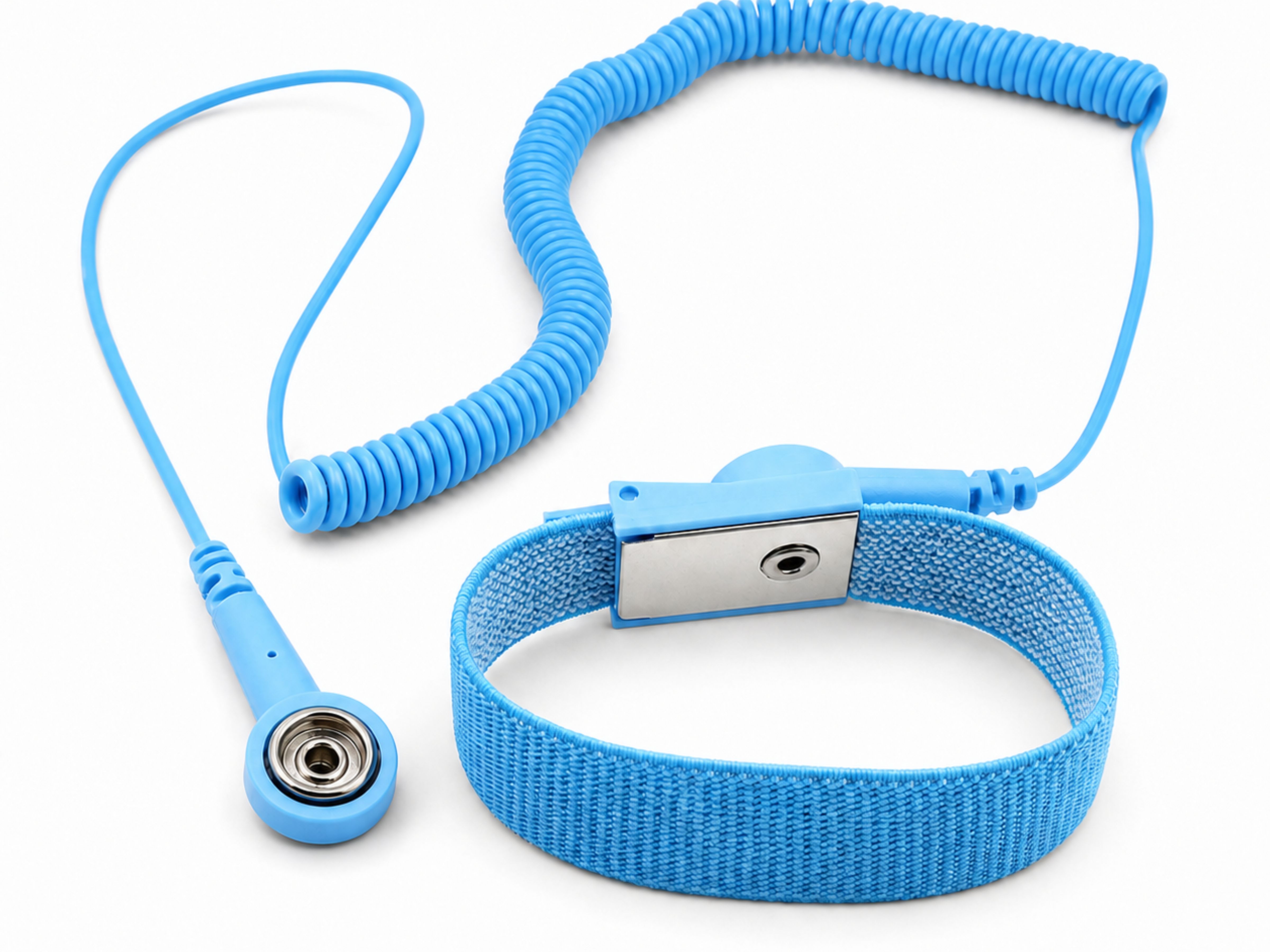 Blue ESD wrist strap with JABAMA coiled grounding cord