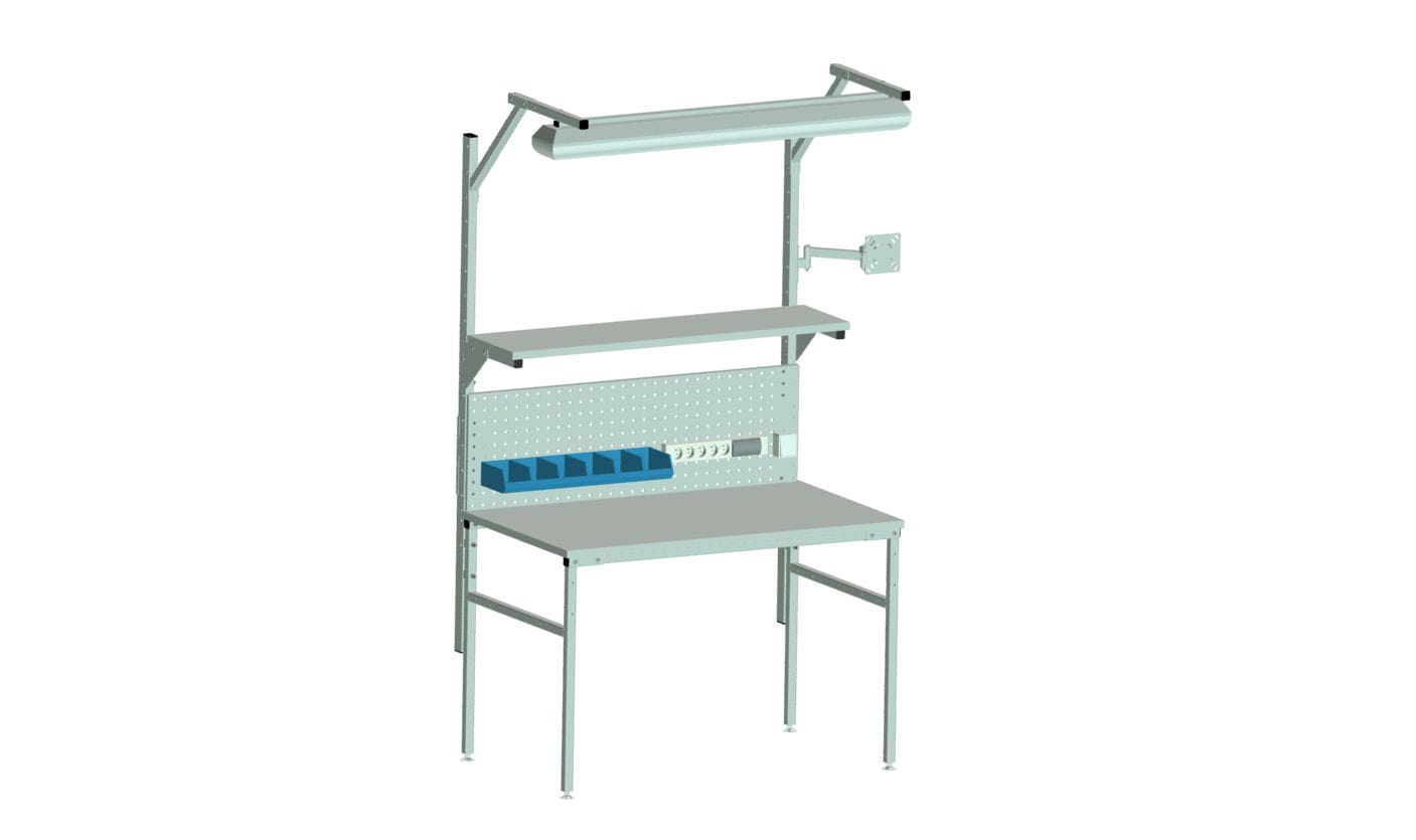 Service table with central lighting, shelf and perforated wall